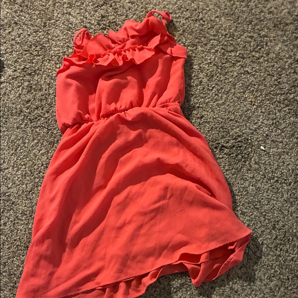 Coral Ruffled Sleeveless Dress